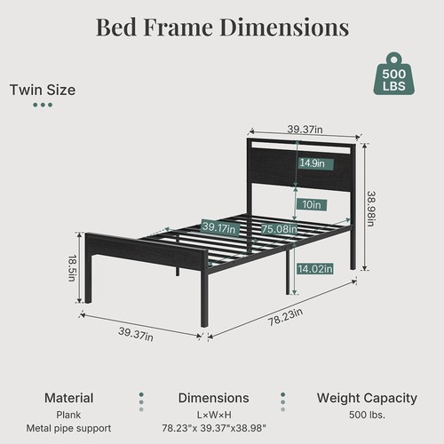 Metal bed frame with wooden - bed,